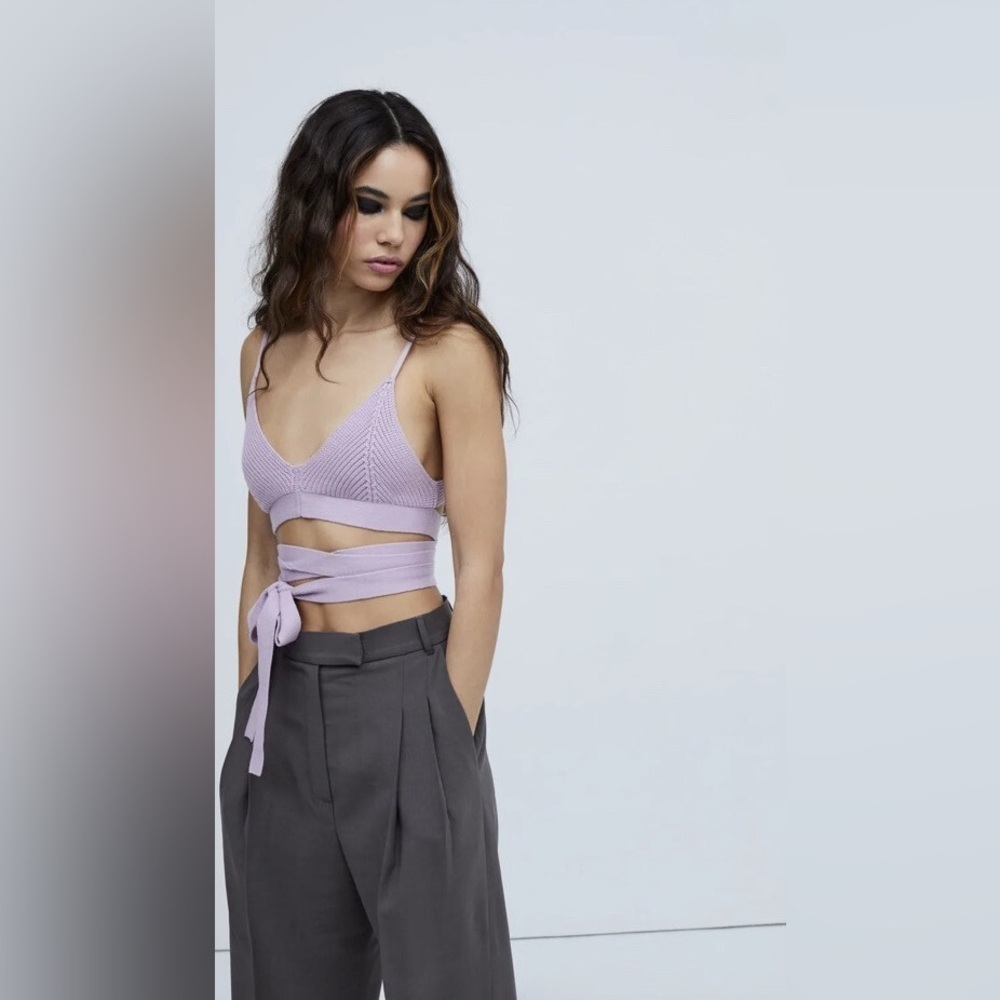 For Love And Lemons Joan Knit Cropped Knitz Lavender Wrap Crop Cami Bralette XL